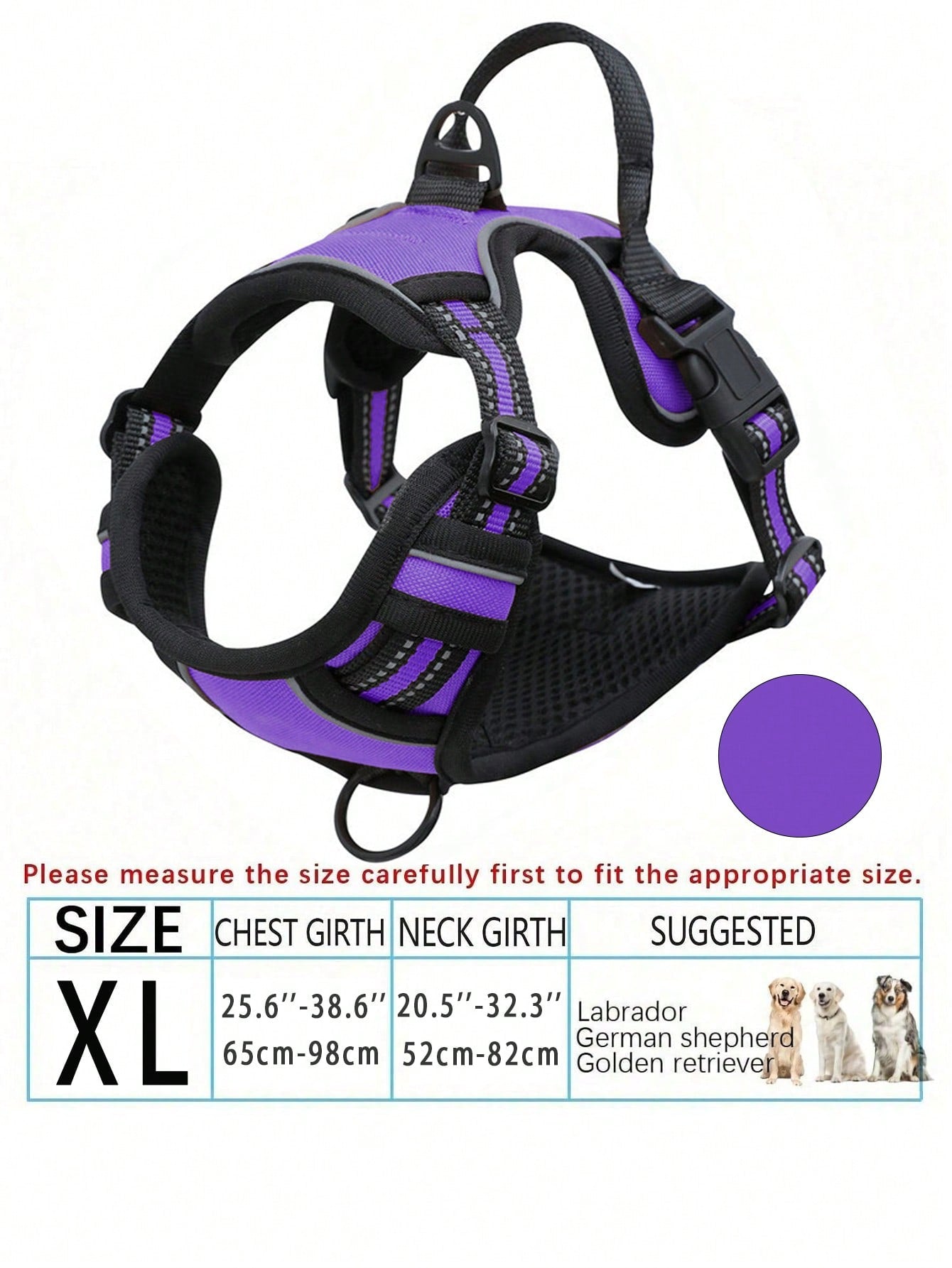 Anti-Pull Dog Harness With Dual Leash Clips, Adjustable Soft Padded Reflective Oxford Vest (No Choking), Easy-Control Handle – Fits All Dog Sizes. Please Check Sizing Before Ordering! (Harness Only, Leash Sold Separately!!)