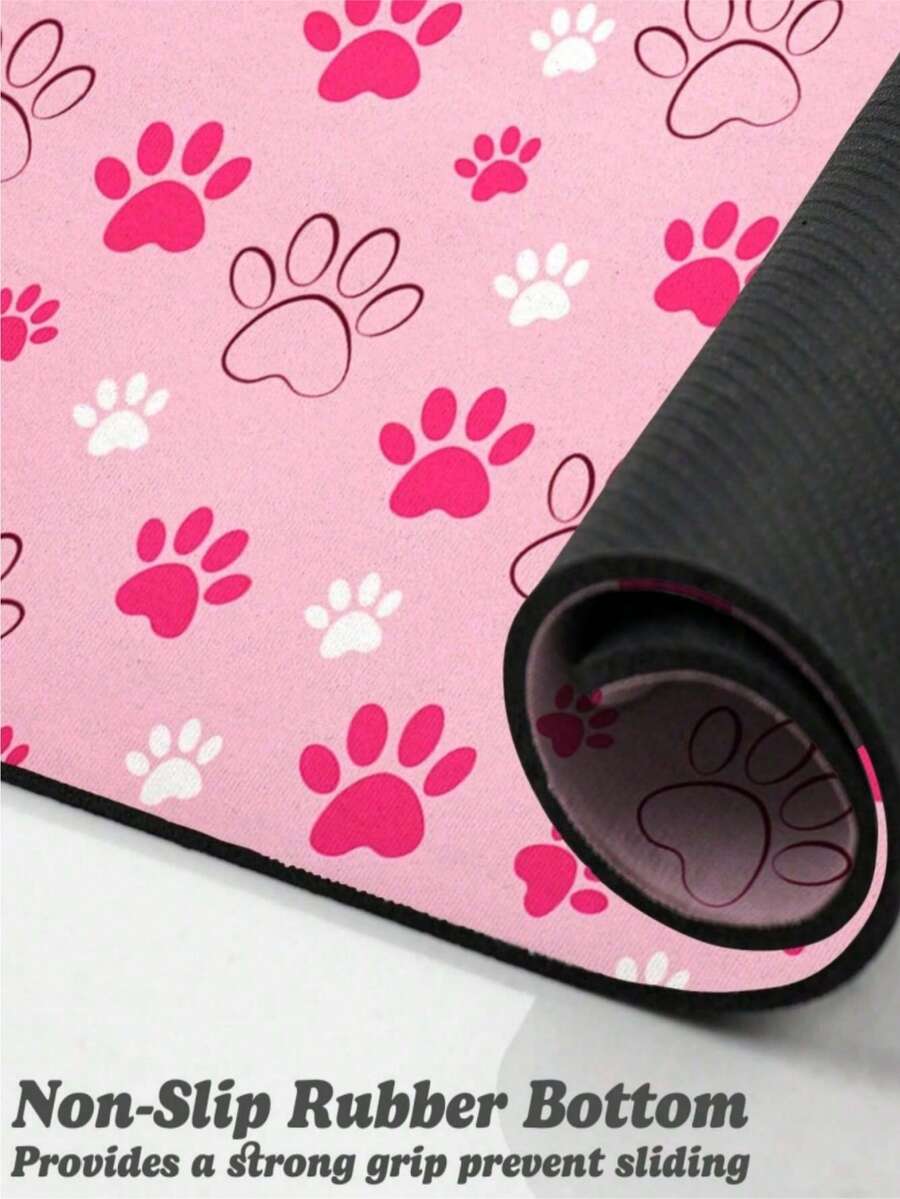Black and white cartoon diatomite pet feeding mat placed under dog and cat food and water bowls to catch spills.