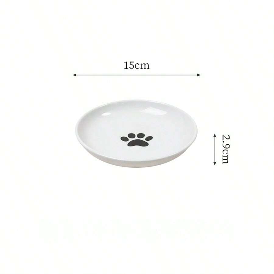 White elevated ceramic pet bowl set with non-slip stand featuring cat paw and fishbone designs