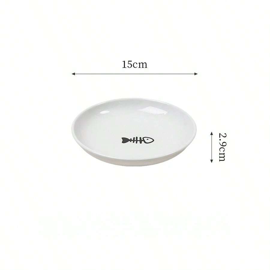 White elevated ceramic pet bowl set with non-slip stand featuring cat paw and fishbone designs