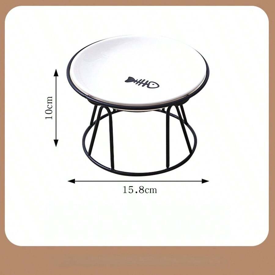White elevated ceramic pet bowl set with non-slip stand featuring cat paw and fishbone designs