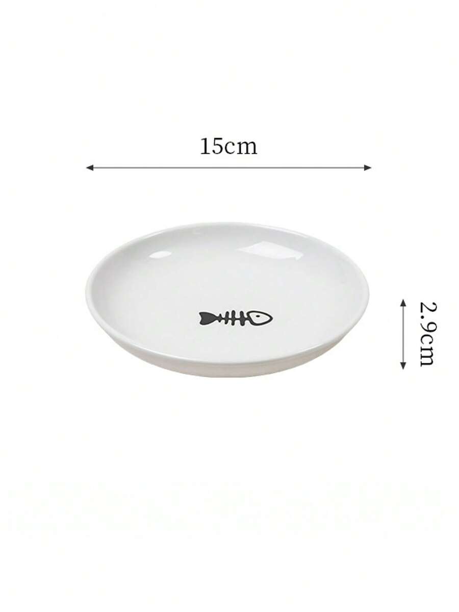 White elevated ceramic pet bowl set with non-slip stand featuring cat paw and fishbone designs