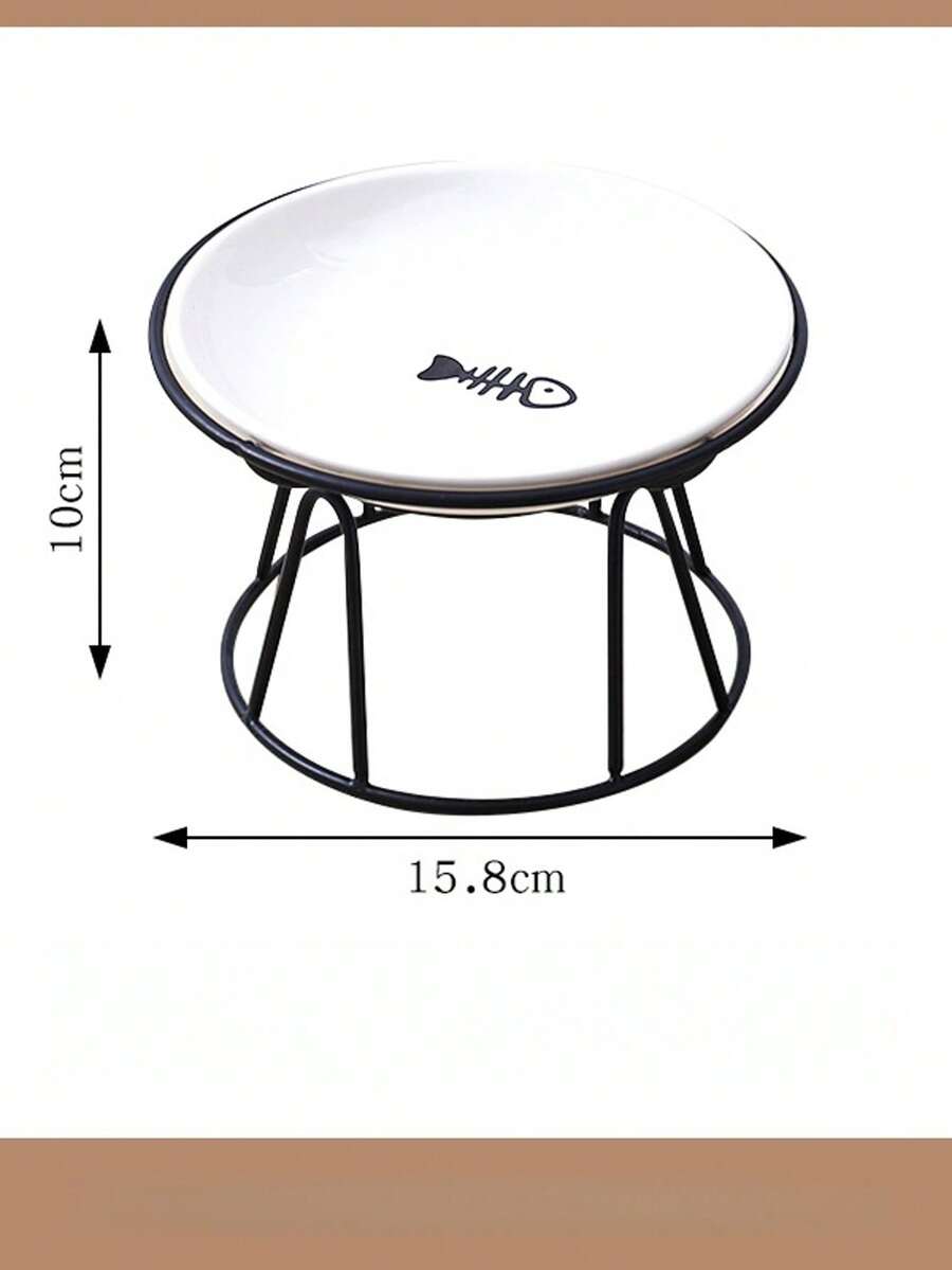 White elevated ceramic pet bowl set with non-slip stand featuring cat paw and fishbone designs