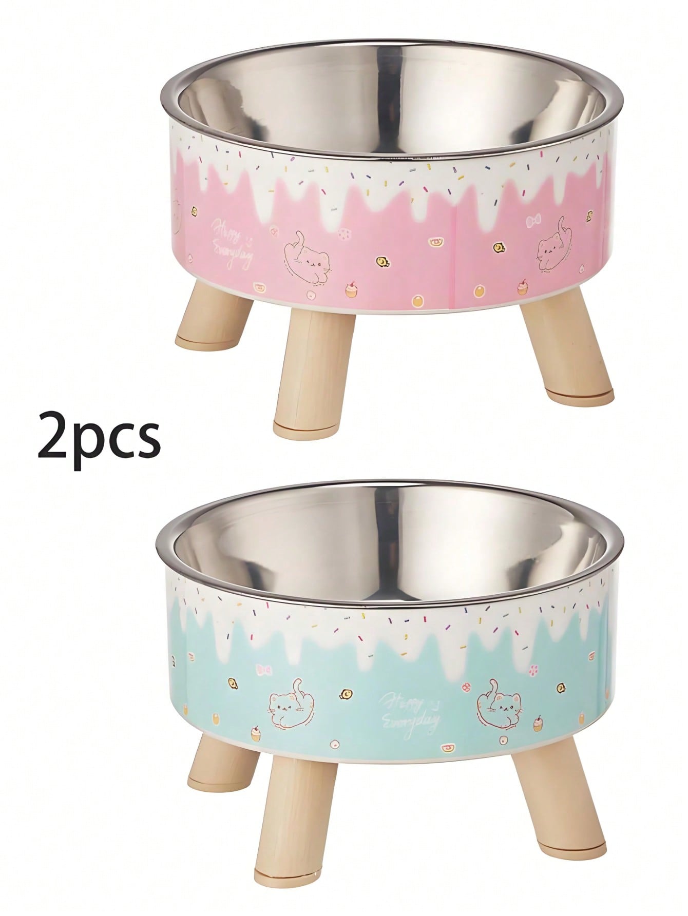 1pc/2pcs/3pcs Stainless Steel Elevated Pet Bowls With Sturdy Stand, Anti-Slip & Anti-Spill, Large Capacity For Cat And Dog Food And Water