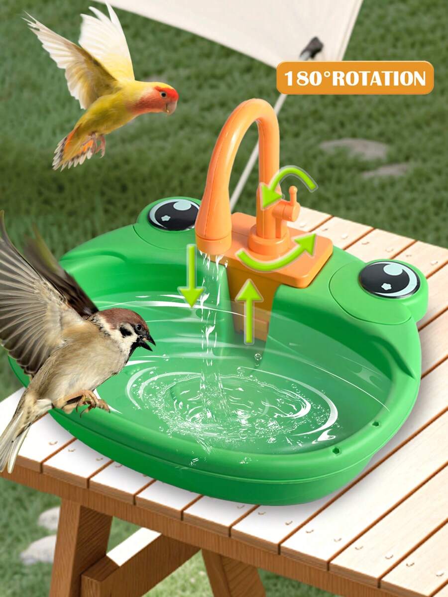 Multicolor electric parrot bird bath tub with automatic water circulation faucet and pet bathing basin