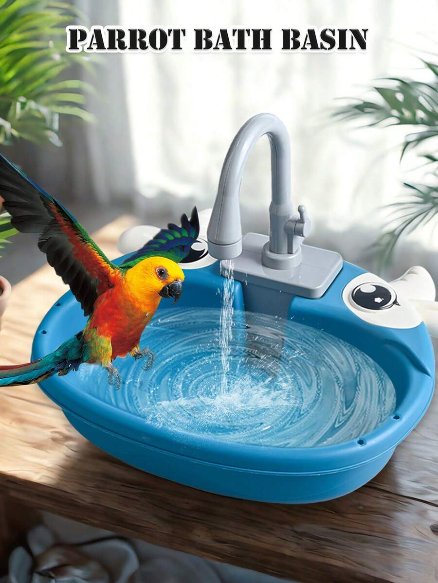 Multicolor electric parrot bird bath tub with automatic water circulation faucet and pet bathing basin