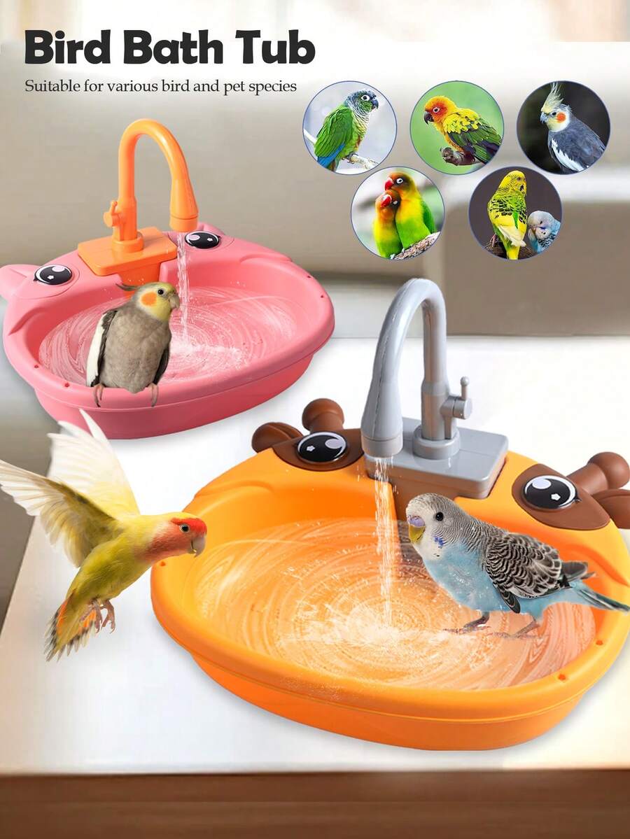 Multicolor electric parrot bird bath tub with automatic water circulation faucet and pet bathing basin