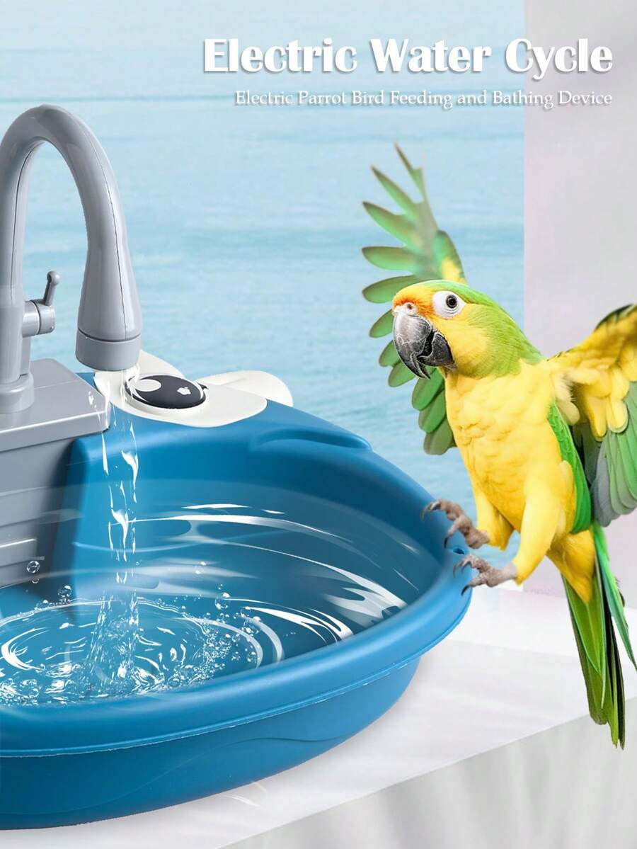 Multicolor electric parrot bird bath tub with automatic water circulation faucet and pet bathing basin