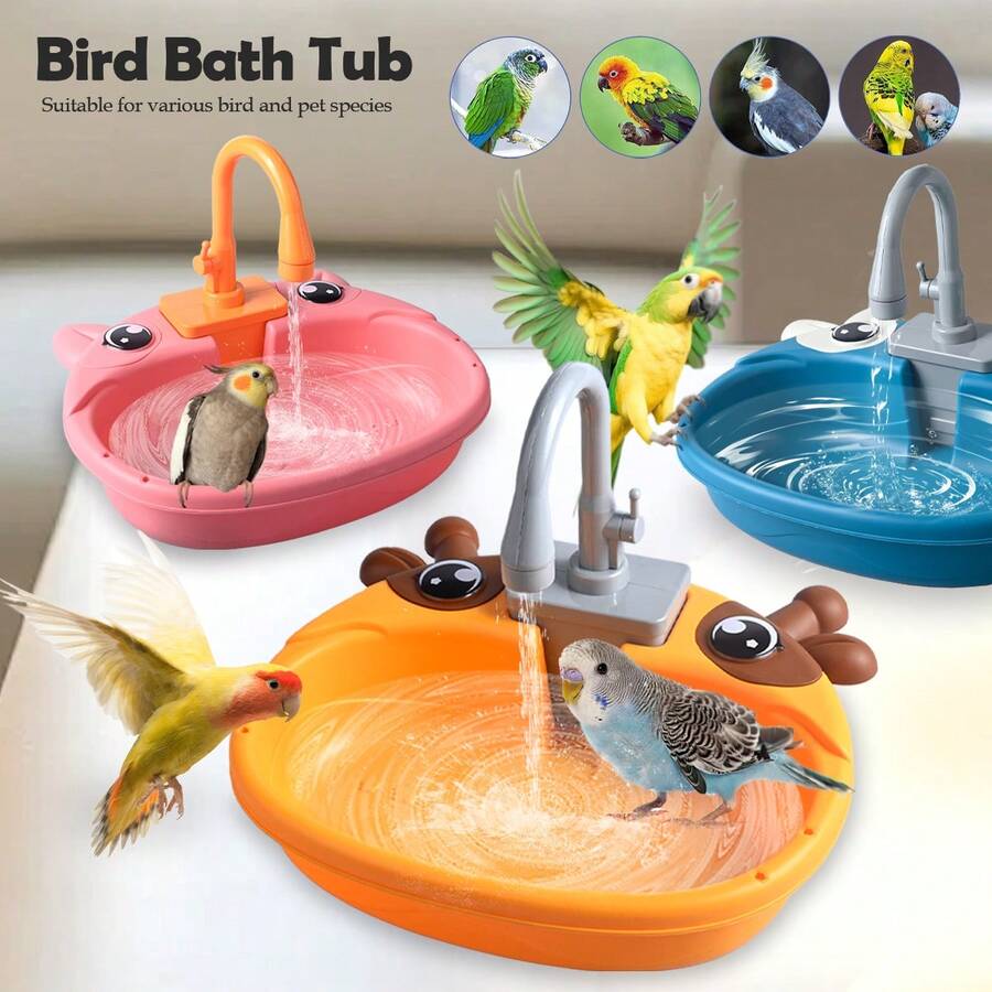 Multicolor electric parrot bird bath tub with automatic water circulation faucet and pet bathing basin