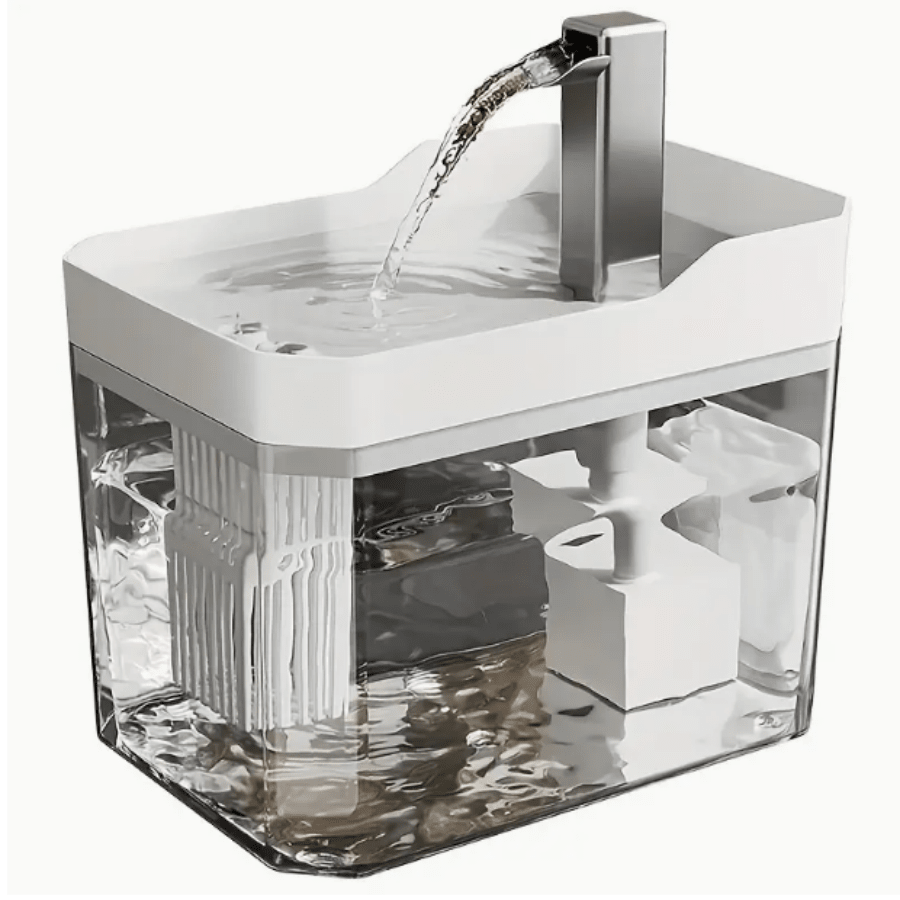 Yellow PE automatic cat water fountain dispenser with 50.72 oz capacity and USB power cord.