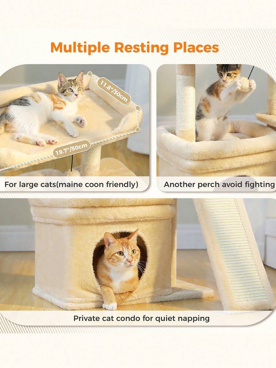 Small vintage cat tree tower for indoor cats featuring a cozy cushioned top perch, soft cat condo, natural sisal scratching posts, and a scratching ladder.