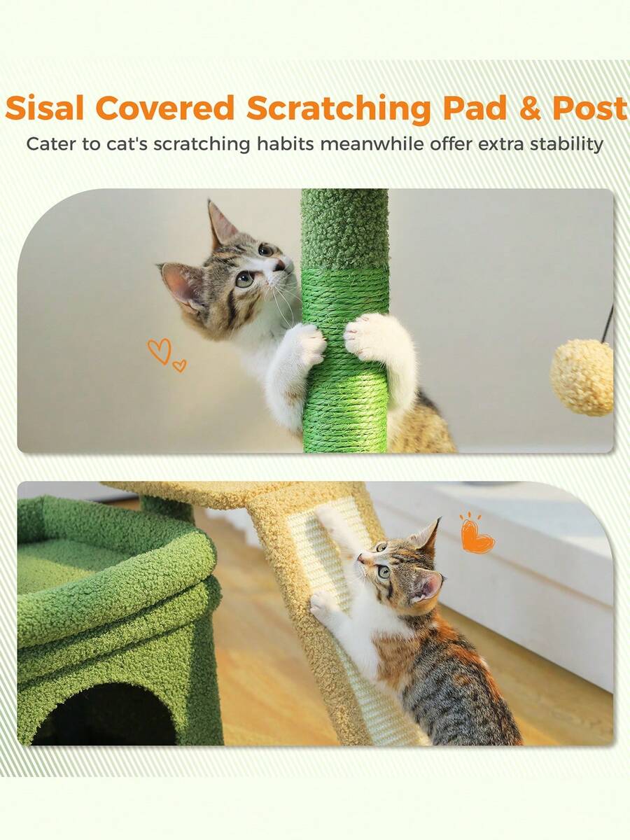 Small vintage cat tree tower for indoor cats featuring a cozy cushioned top perch, soft cat condo, natural sisal scratching posts, and a scratching ladder.