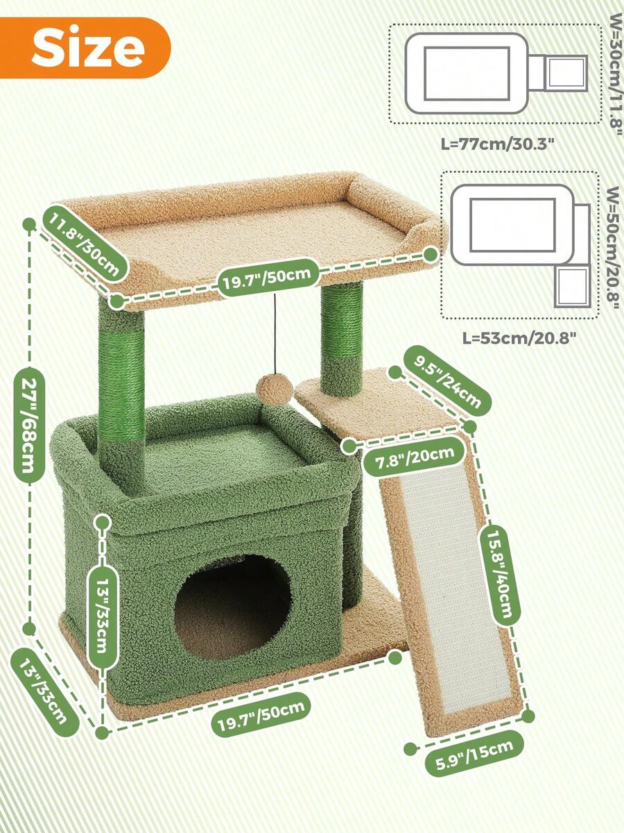 Small vintage cat tree tower for indoor cats featuring a cozy cushioned top perch, soft cat condo, natural sisal scratching posts, and a scratching ladder.