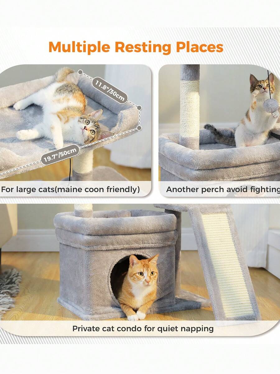 Small vintage cat tree tower for indoor cats featuring a cozy cushioned top perch, soft cat condo, natural sisal scratching posts, and a scratching ladder.