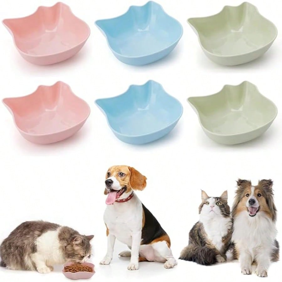 6Pcs Cat Bowls - Kitten Puppy Food Water Bowls, Multi-Purpose PP Plastic Pet Dish For Cats/Dogs/Small Animals, Pet Feeding And Water Bowl,Cute Design,Blue Pink Green.