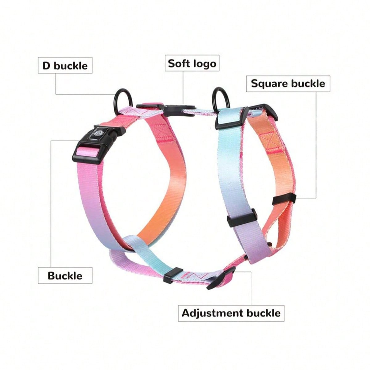 1Pc Gradient Dog Harness Small Medium Large Dog Summer Cute Pink Green Purple Blue Comfortable Adjustable Pet Harness For Small & Medium Dogs Outdoor Walking & Training