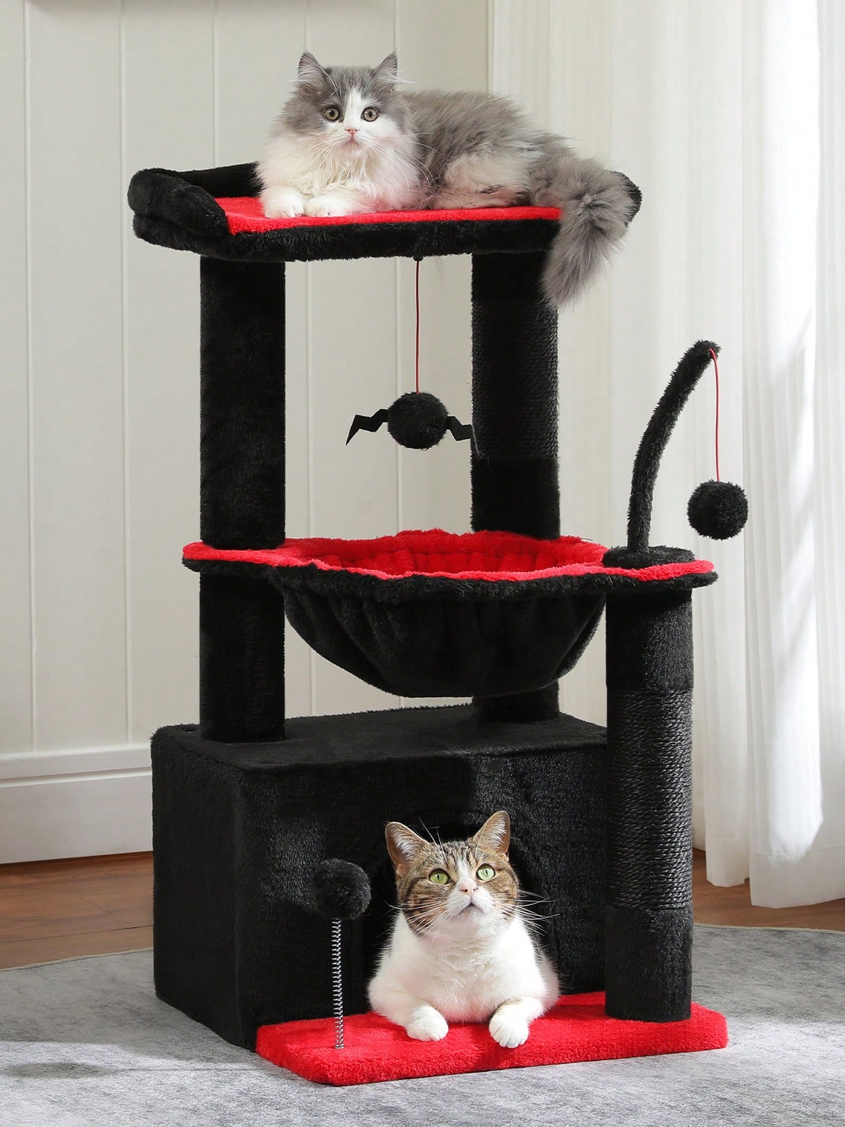 Green 33-inch cactus cat tree featuring a plush top perch, deep hammock, sisal scratching post, and large cat condo for indoor cats.