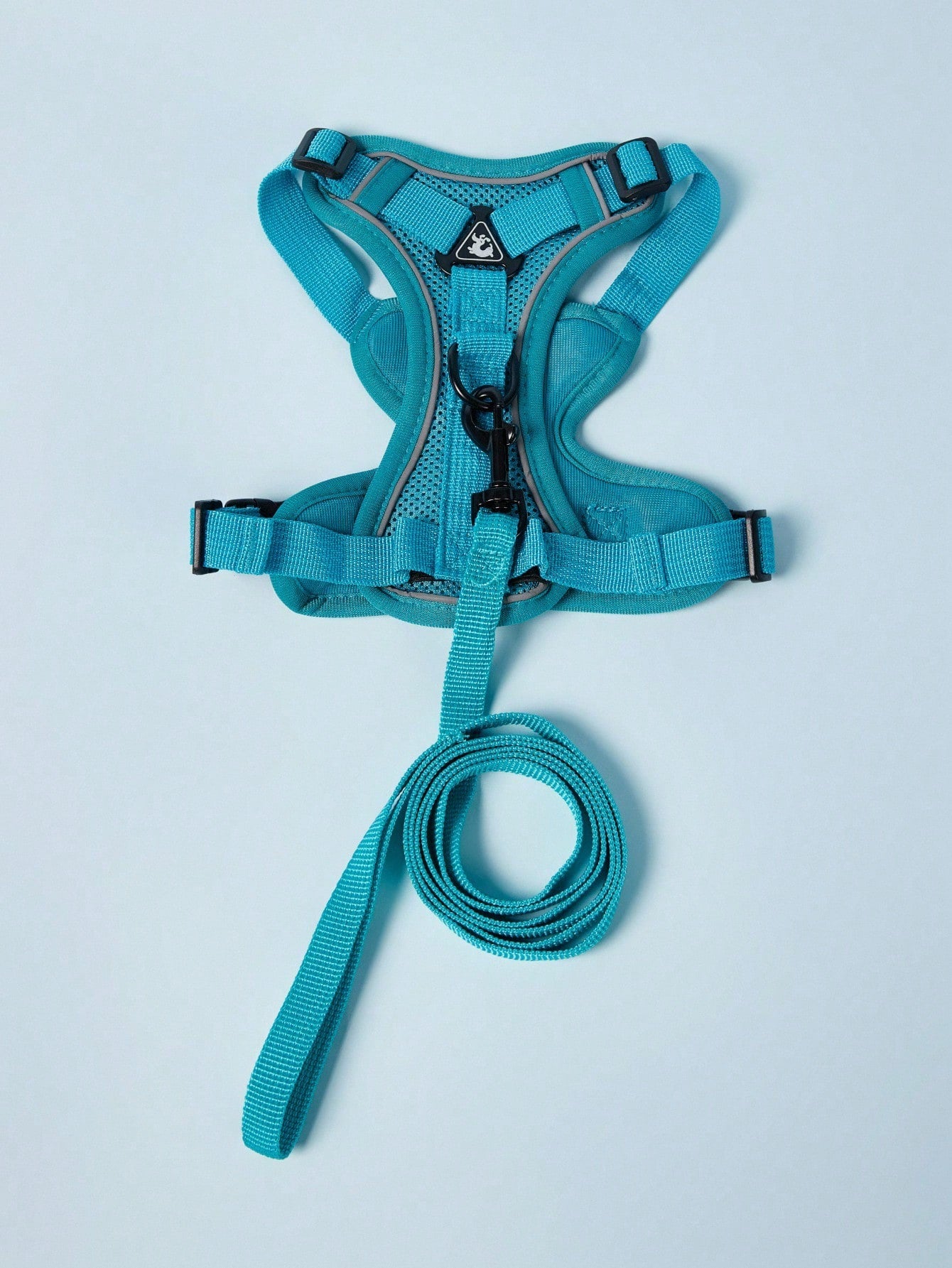 Green reflective pet harness and leash set for dog and cat, adjustable escape-proof polyester harness with soft mesh and plain design