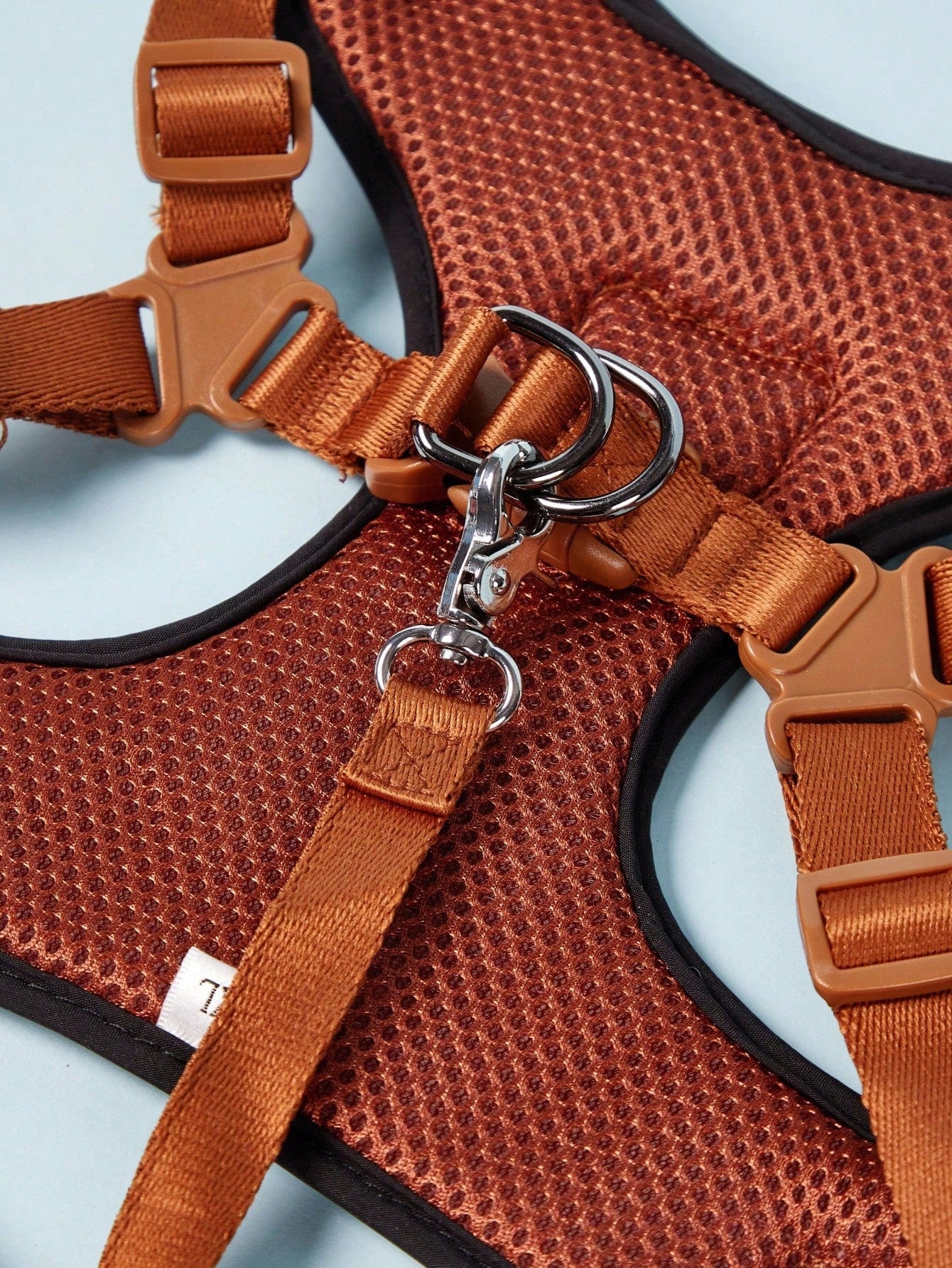 Black polyester dog harness and leash set with cute bear animal cartoon design for small breed dogs such as poodles, suitable for outdoor walks.