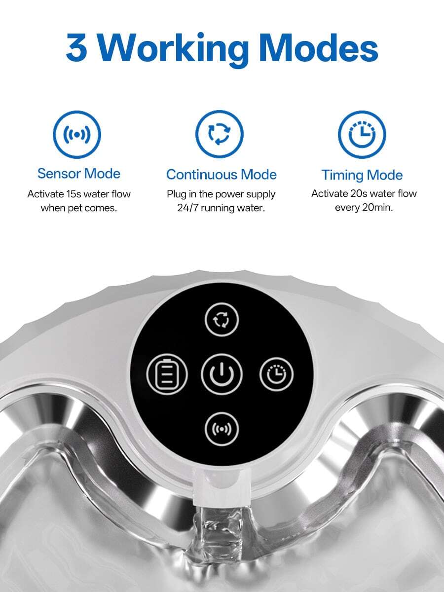 White rechargeable automatic cat water dispenser pet bowl with smart sensor and 2.8L capacity