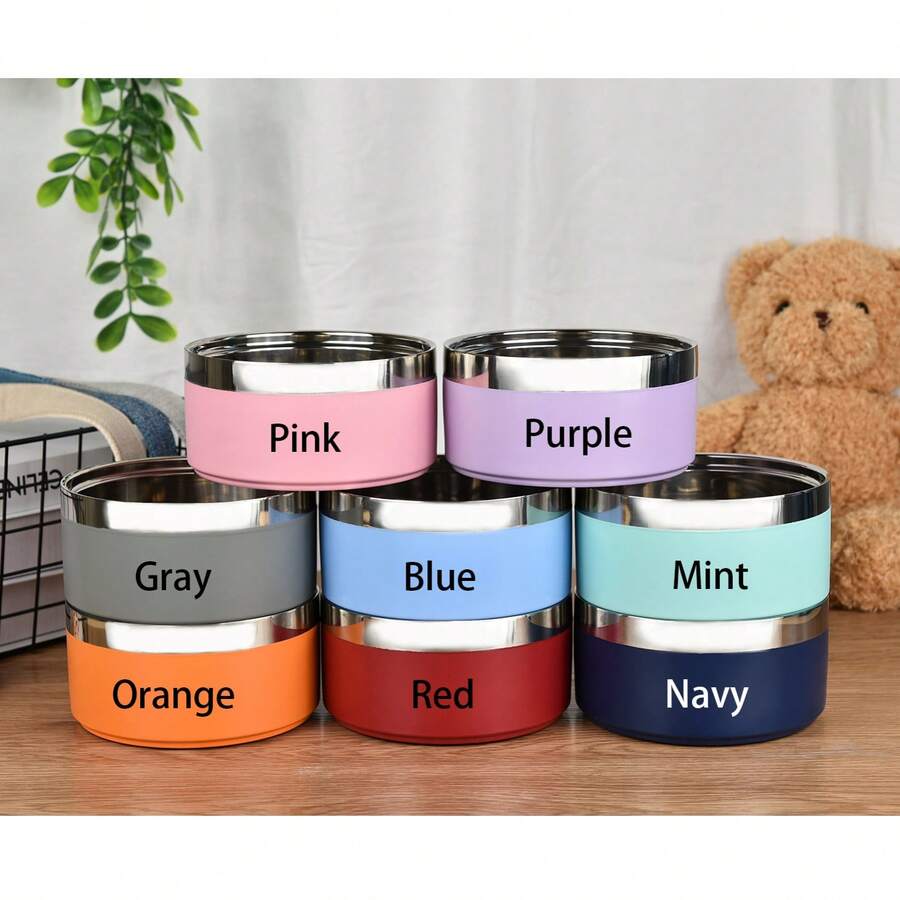 Multicolor stainless steel pet bowl with anti-slip and anti-spill base designed for medium and large dogs.