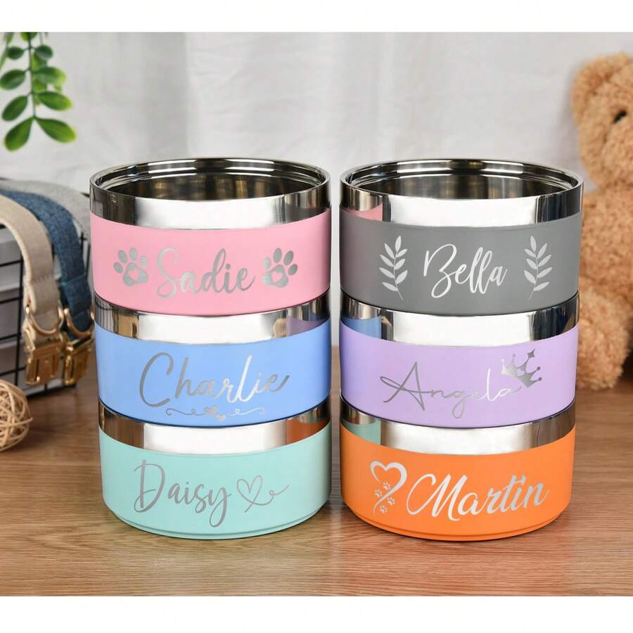Multicolor stainless steel pet bowl with anti-slip and anti-spill base designed for medium and large dogs.
