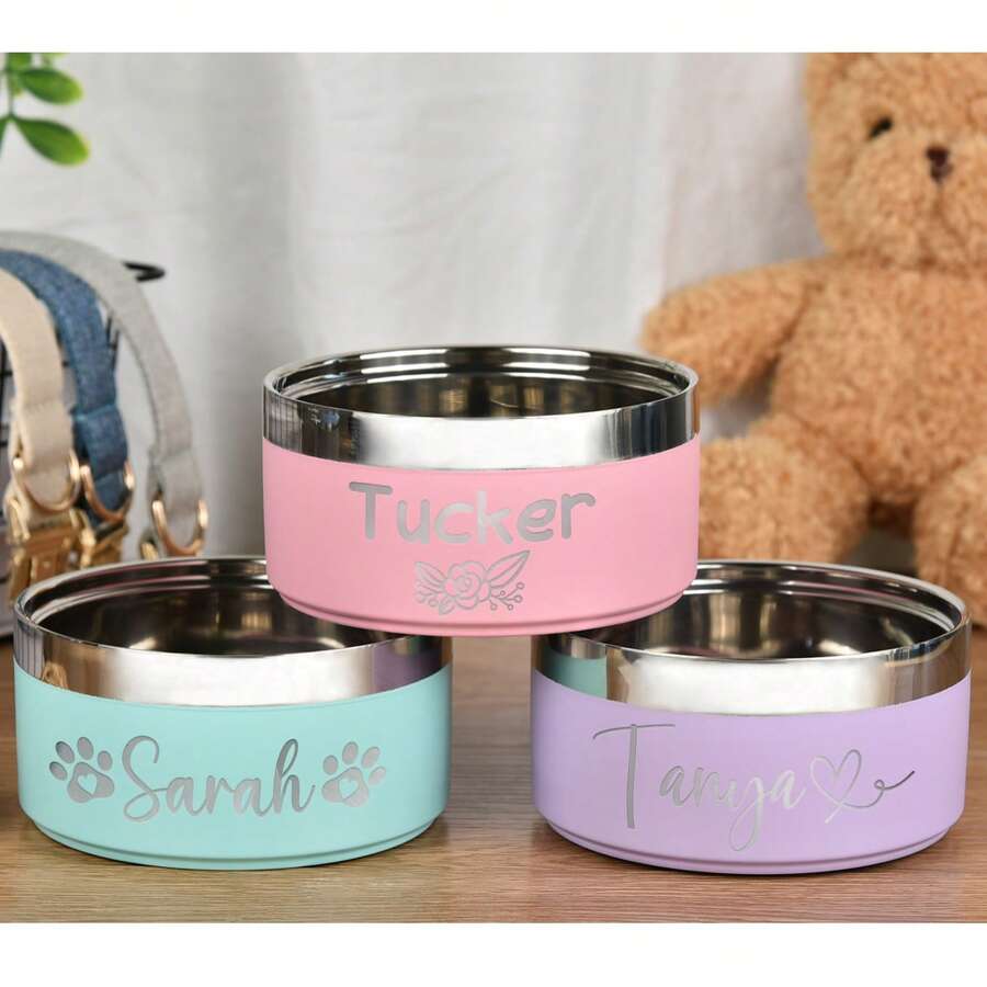 Multicolor stainless steel pet bowl with anti-slip and anti-spill base designed for medium and large dogs.