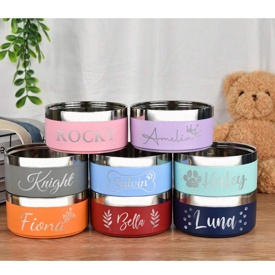 Multicolor stainless steel pet bowl with anti-slip and anti-spill base designed for medium and large dogs.