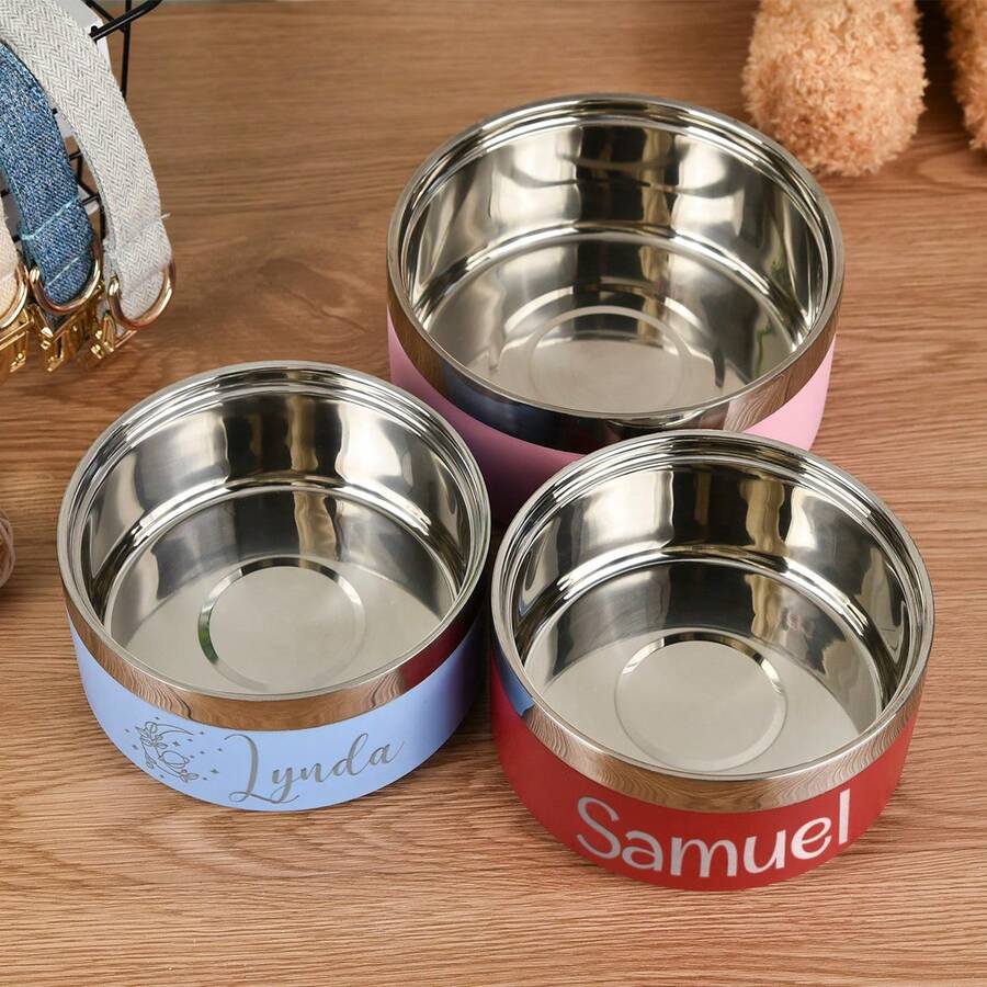 Multicolor stainless steel pet bowl with anti-slip and anti-spill base designed for medium and large dogs.