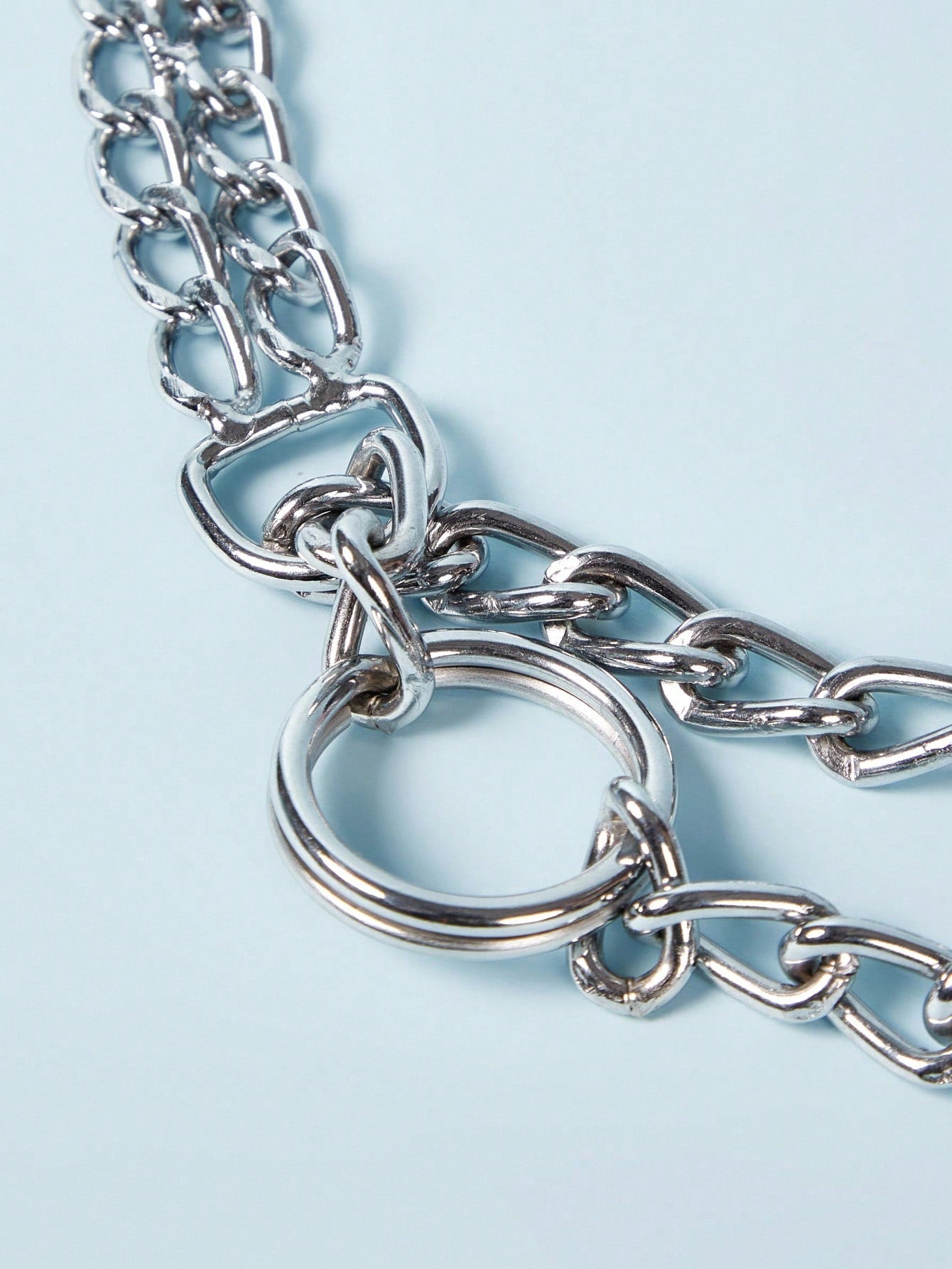 Silver stainless steel double chain choker collar for large dog breeds including Doberman, Cane Corso, and Rottweiler
