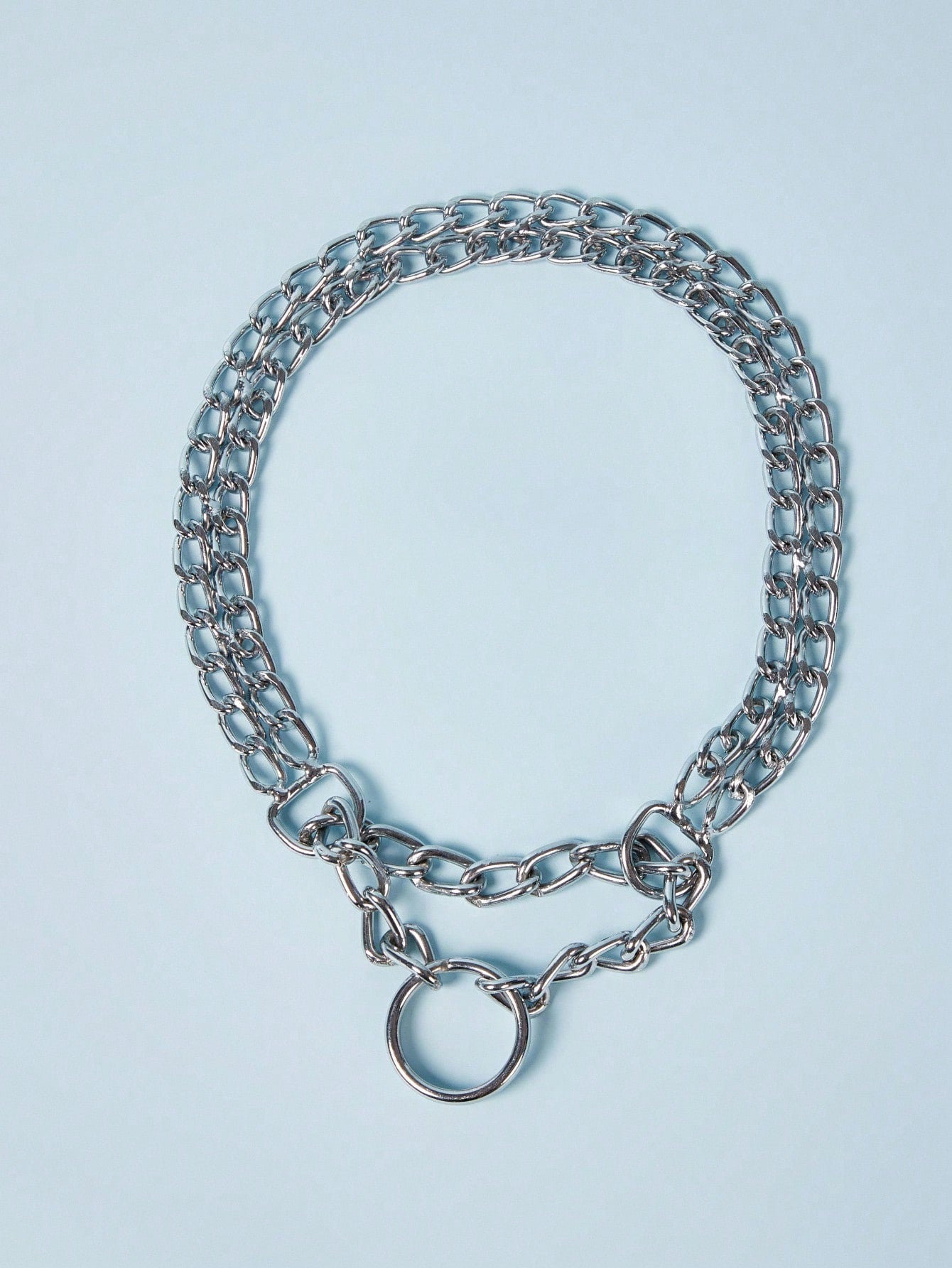 Silver stainless steel double chain choker collar for large dog breeds including Doberman, Cane Corso, and Rottweiler