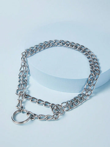 Silver stainless steel double chain choker collar for large dog breeds including Doberman, Cane Corso, and Rottweiler