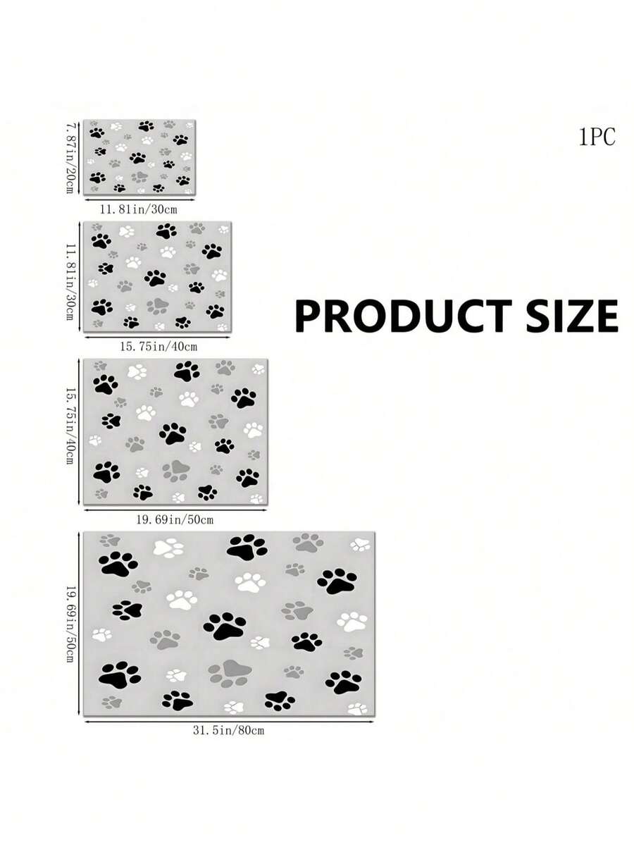 Black and white cartoon diatomite pet feeding mat placed under dog and cat food and water bowls to catch spills.