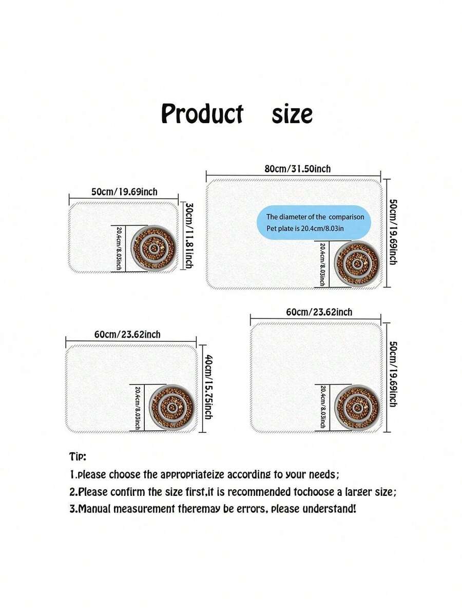 Black and white cartoon diatomite pet feeding mat placed under dog and cat food and water bowls to catch spills.