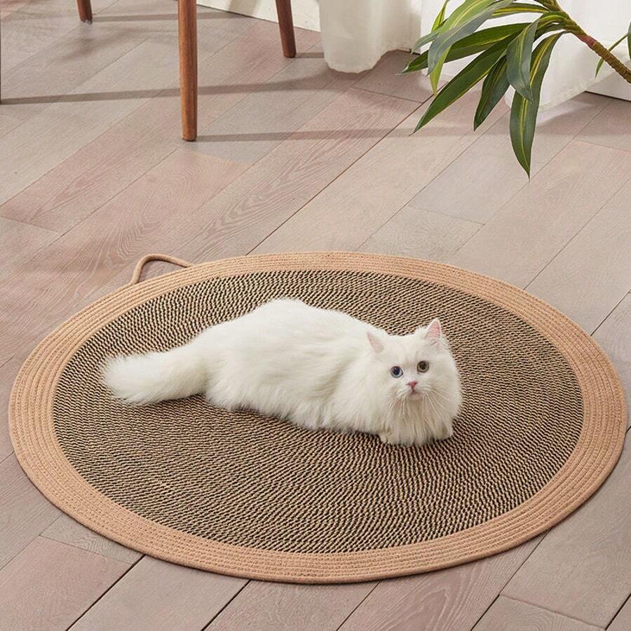 Multicolor non-shed rope woven cat scratching pad designed for pet scratching and lounging