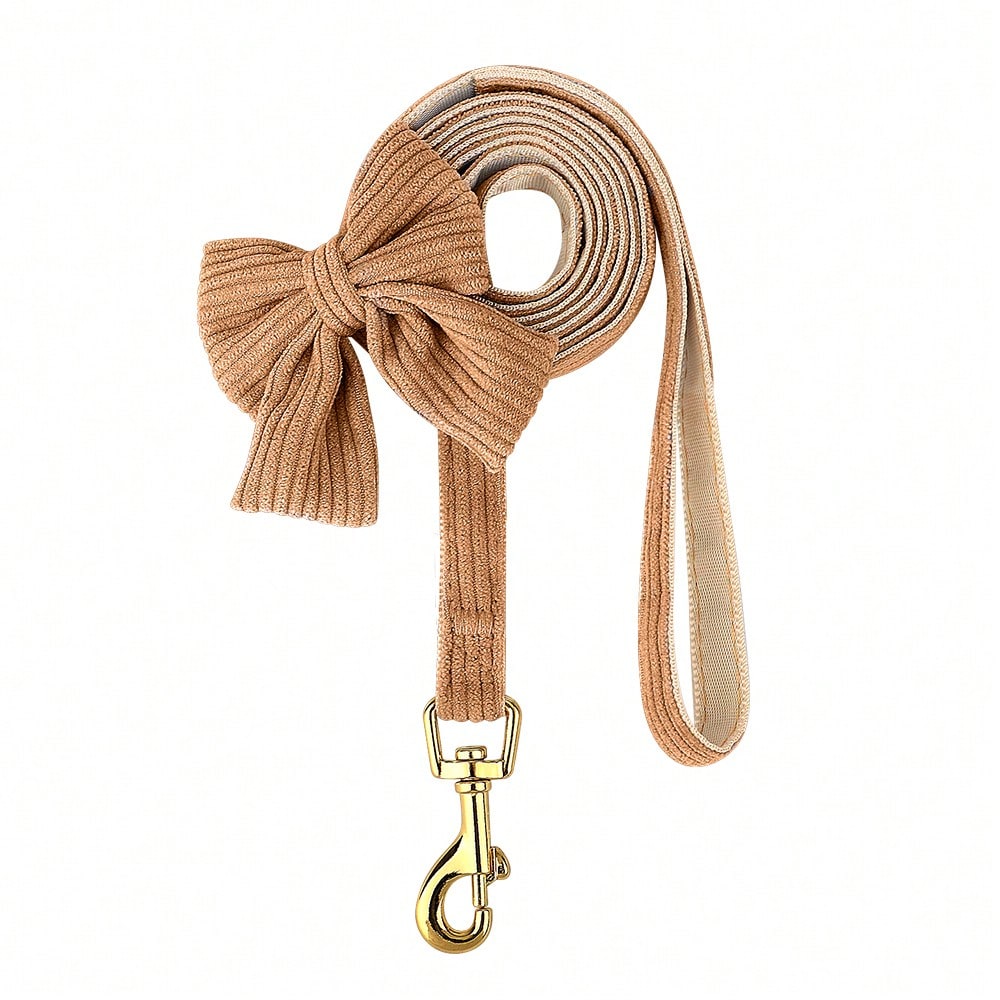 Rose red velvet bow dog collar, leash, and harness set for cats and dogs, made with polyester for everyday pet walks and styling.