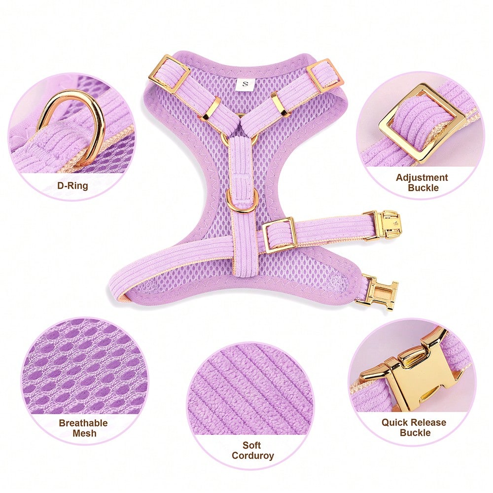 Rose red velvet bow dog collar, leash, and harness set for cats and dogs, made with polyester for everyday pet walks and styling.