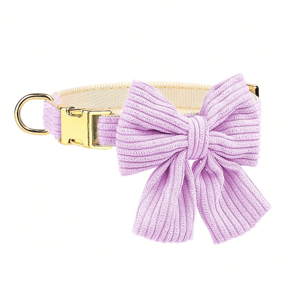 Rose red velvet bow dog collar, leash, and harness set for cats and dogs, made with polyester for everyday pet walks and styling.