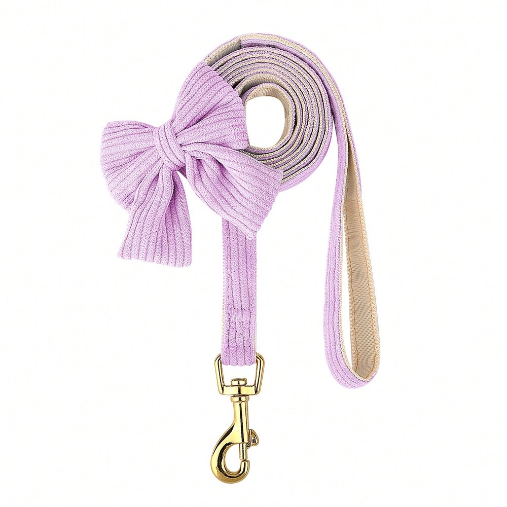 Rose red velvet bow dog collar, leash, and harness set for cats and dogs, made with polyester for everyday pet walks and styling.