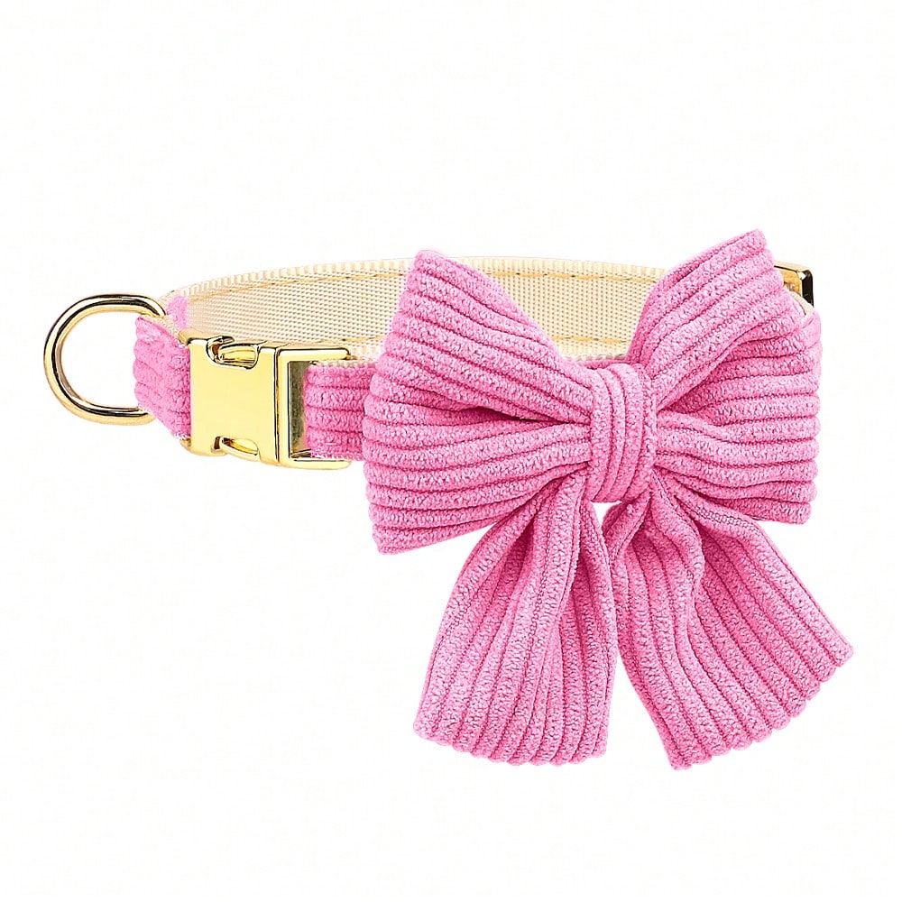 Rose red velvet bow dog collar, leash, and harness set for cats and dogs, made with polyester for everyday pet walks and styling.