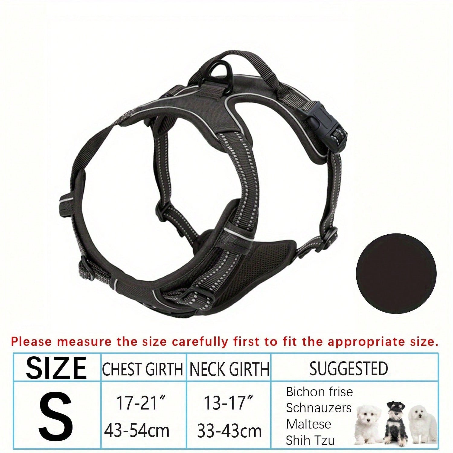 Multicolor polyester no-pull dog harness vest with reflective details, soft padding, 2 leash clips, adjustable straps, and easy control handle for dogs