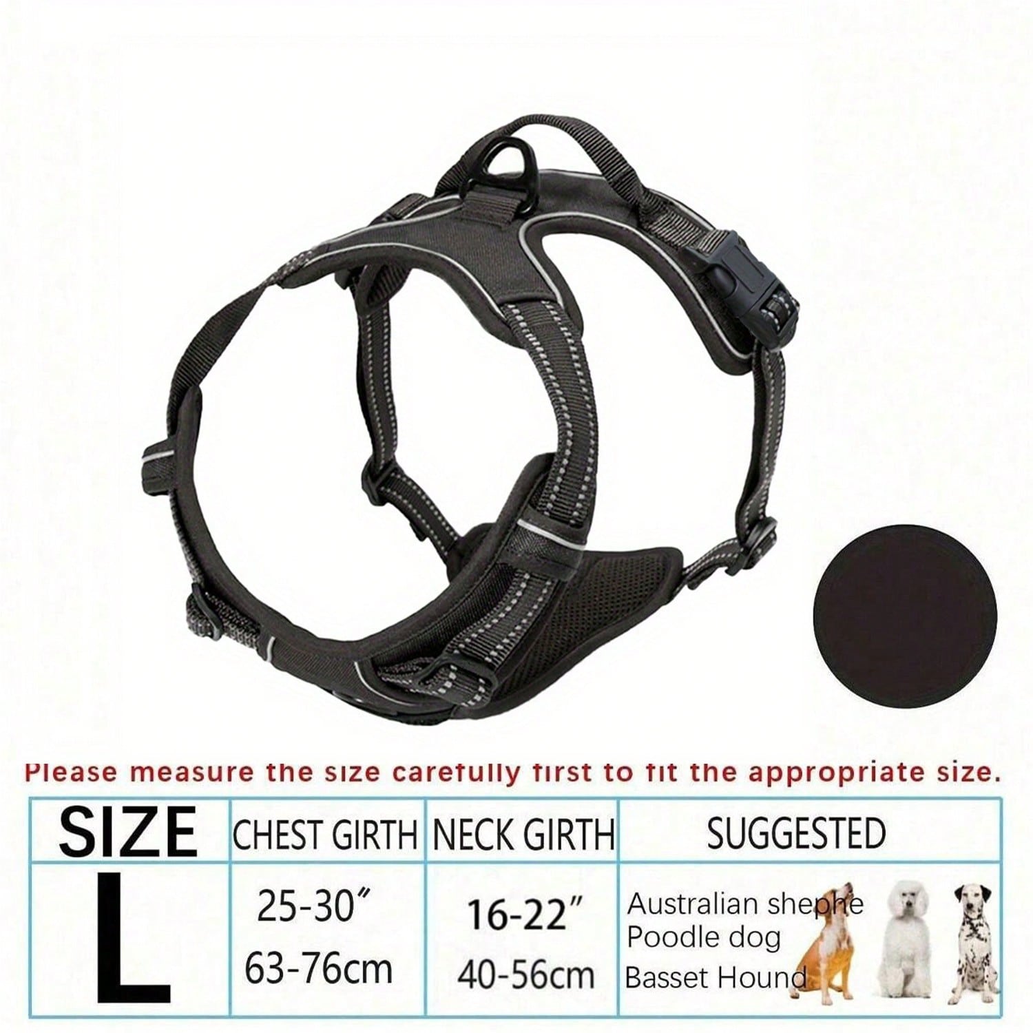 Multicolor polyester no-pull dog harness vest with reflective details, soft padding, 2 leash clips, adjustable straps, and easy control handle for dogs