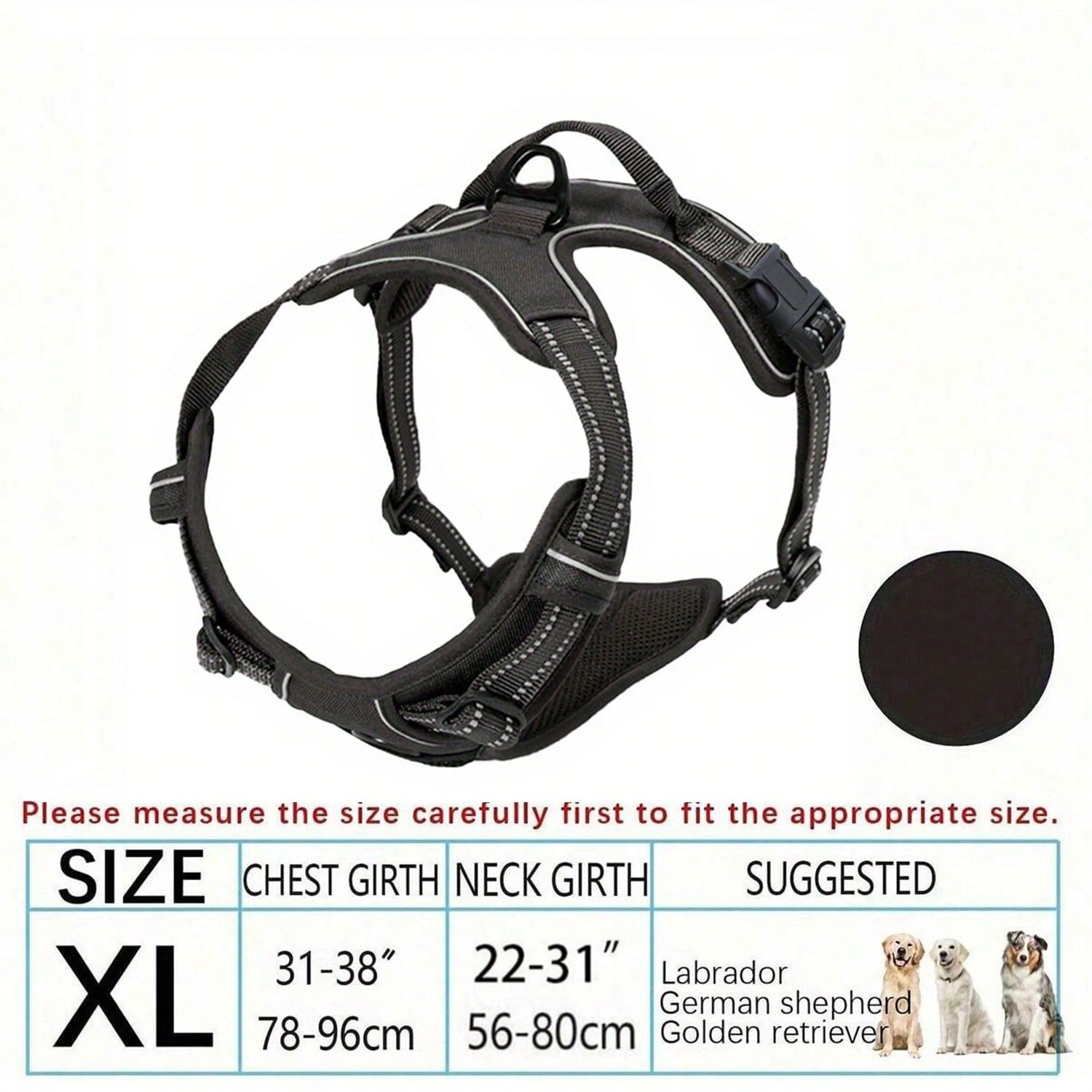 Multicolor polyester no-pull dog harness vest with reflective details, soft padding, 2 leash clips, adjustable straps, and easy control handle for dogs