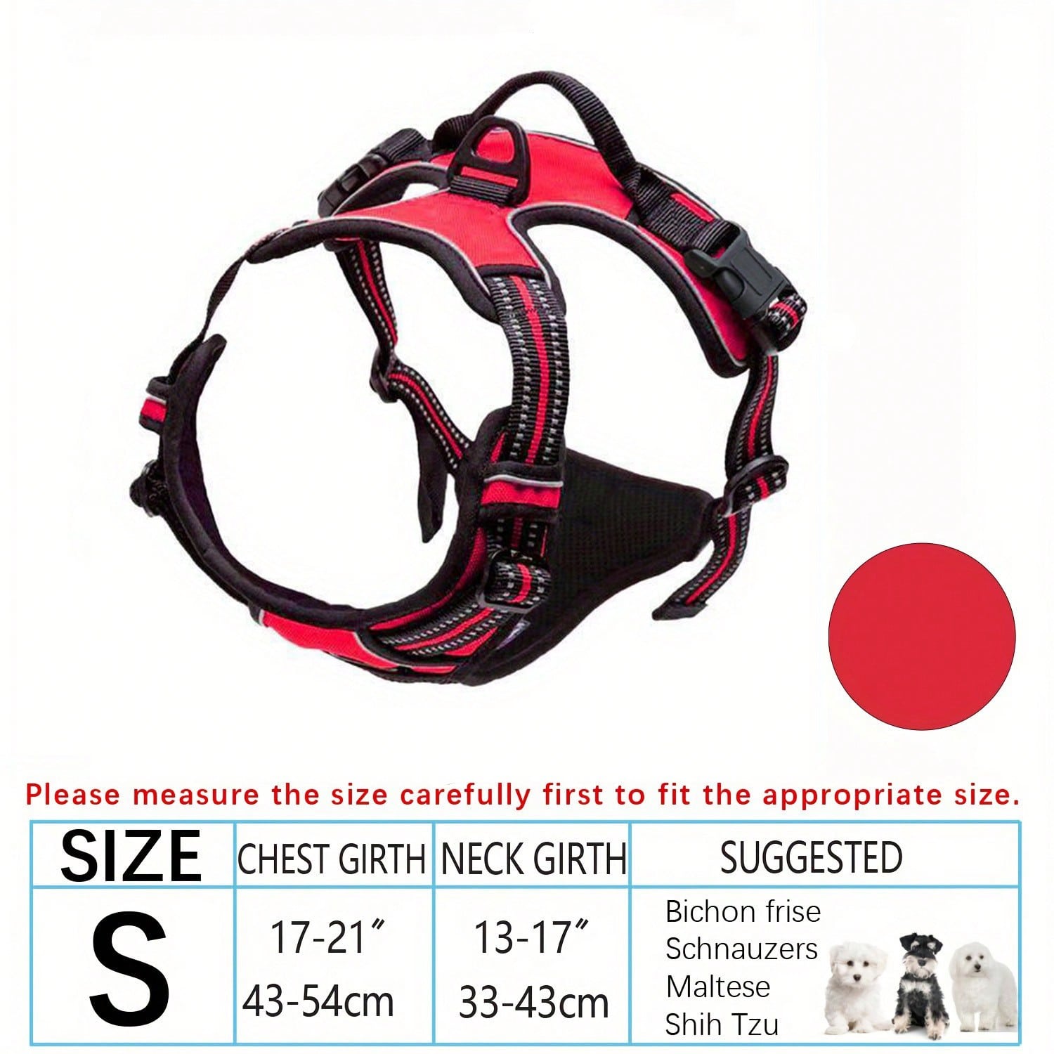 Multicolor polyester no-pull dog harness vest with reflective details, soft padding, 2 leash clips, adjustable straps, and easy control handle for dogs
