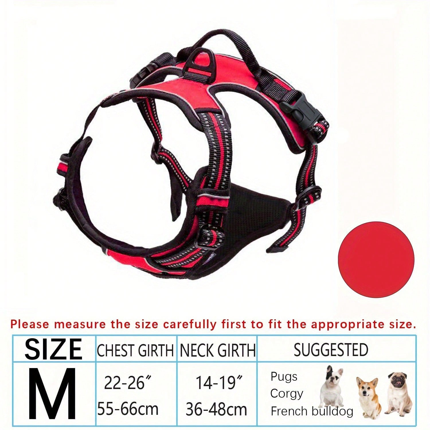 Multicolor polyester no-pull dog harness vest with reflective details, soft padding, 2 leash clips, adjustable straps, and easy control handle for dogs
