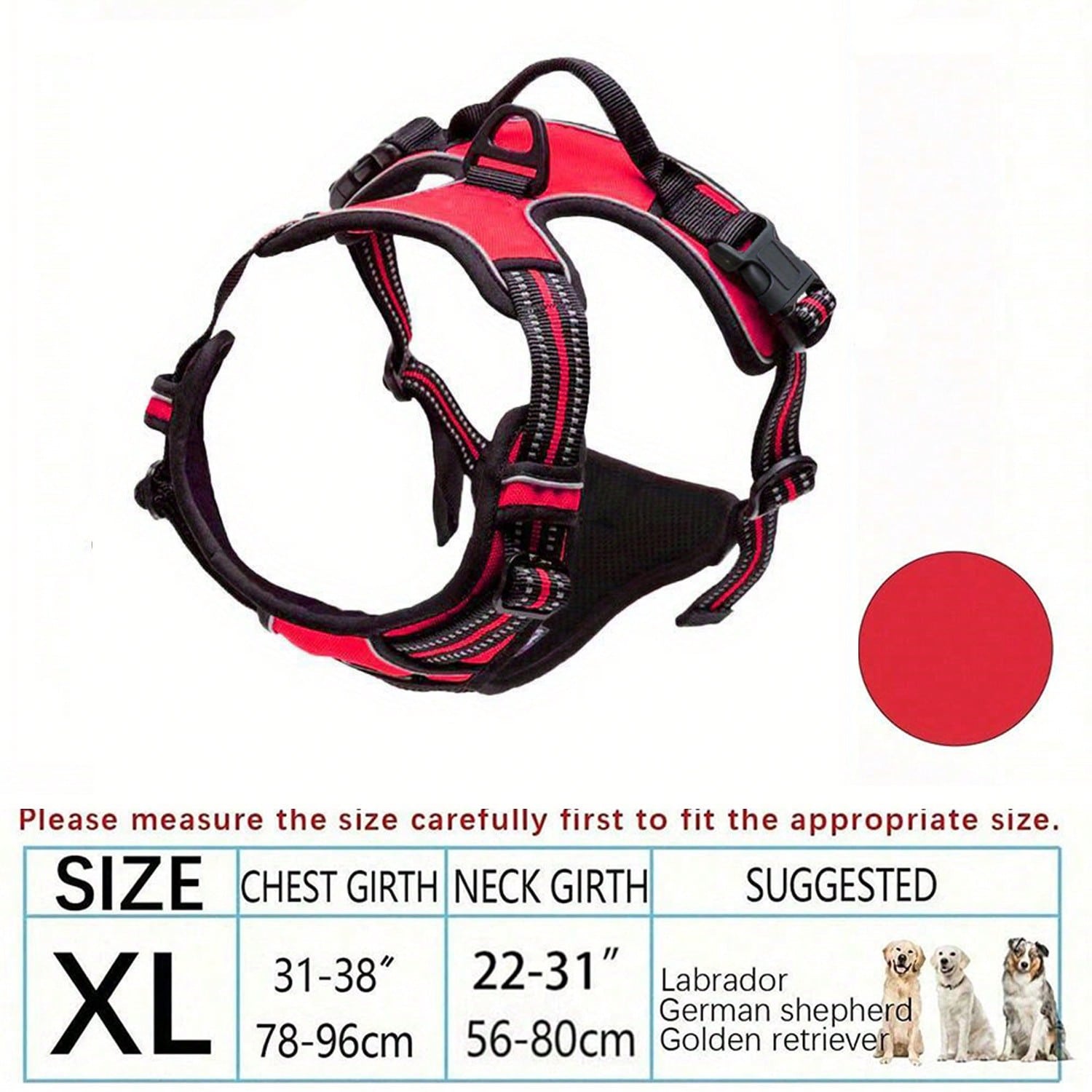 Multicolor polyester no-pull dog harness vest with reflective details, soft padding, 2 leash clips, adjustable straps, and easy control handle for dogs