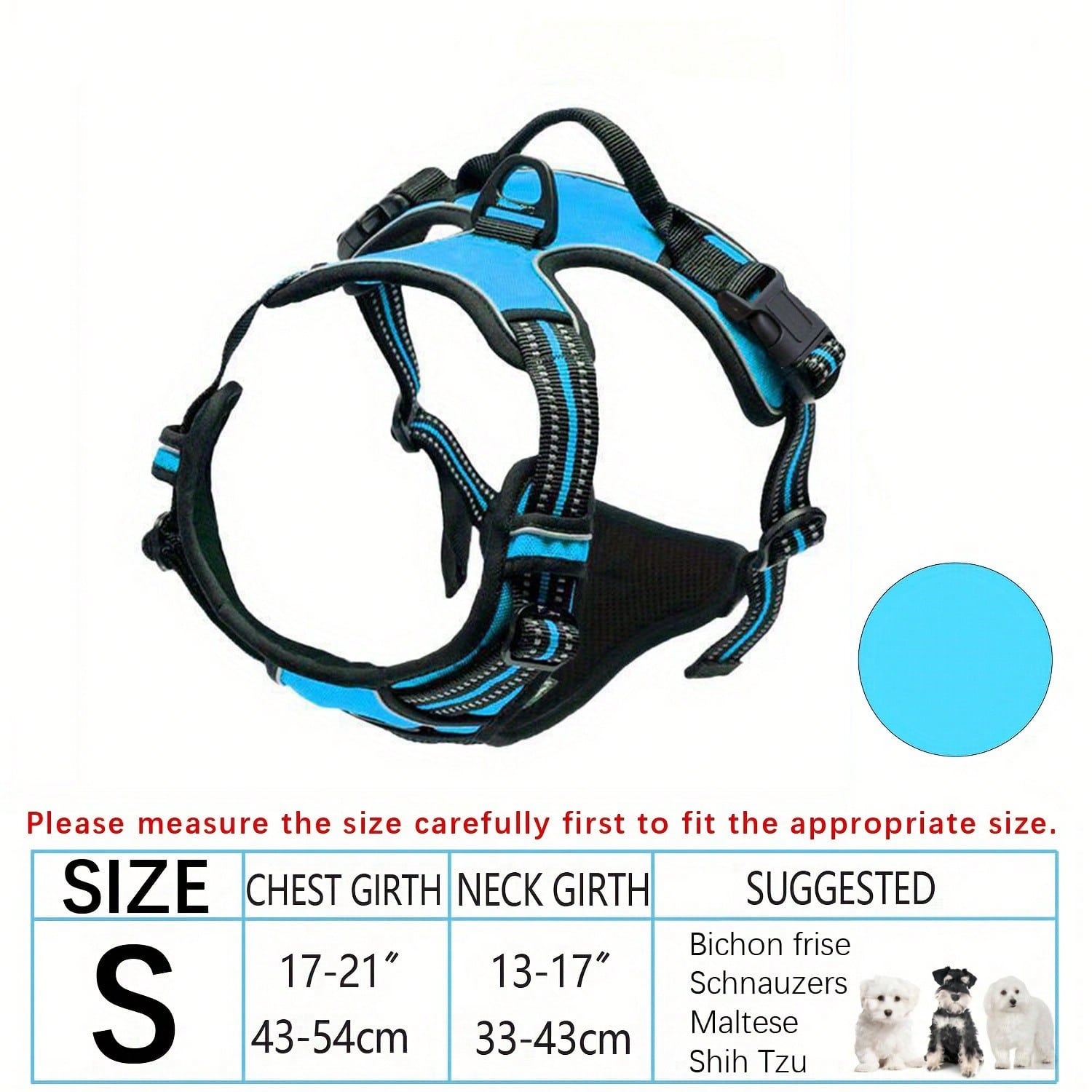 Multicolor polyester no-pull dog harness vest with reflective details, soft padding, 2 leash clips, adjustable straps, and easy control handle for dogs