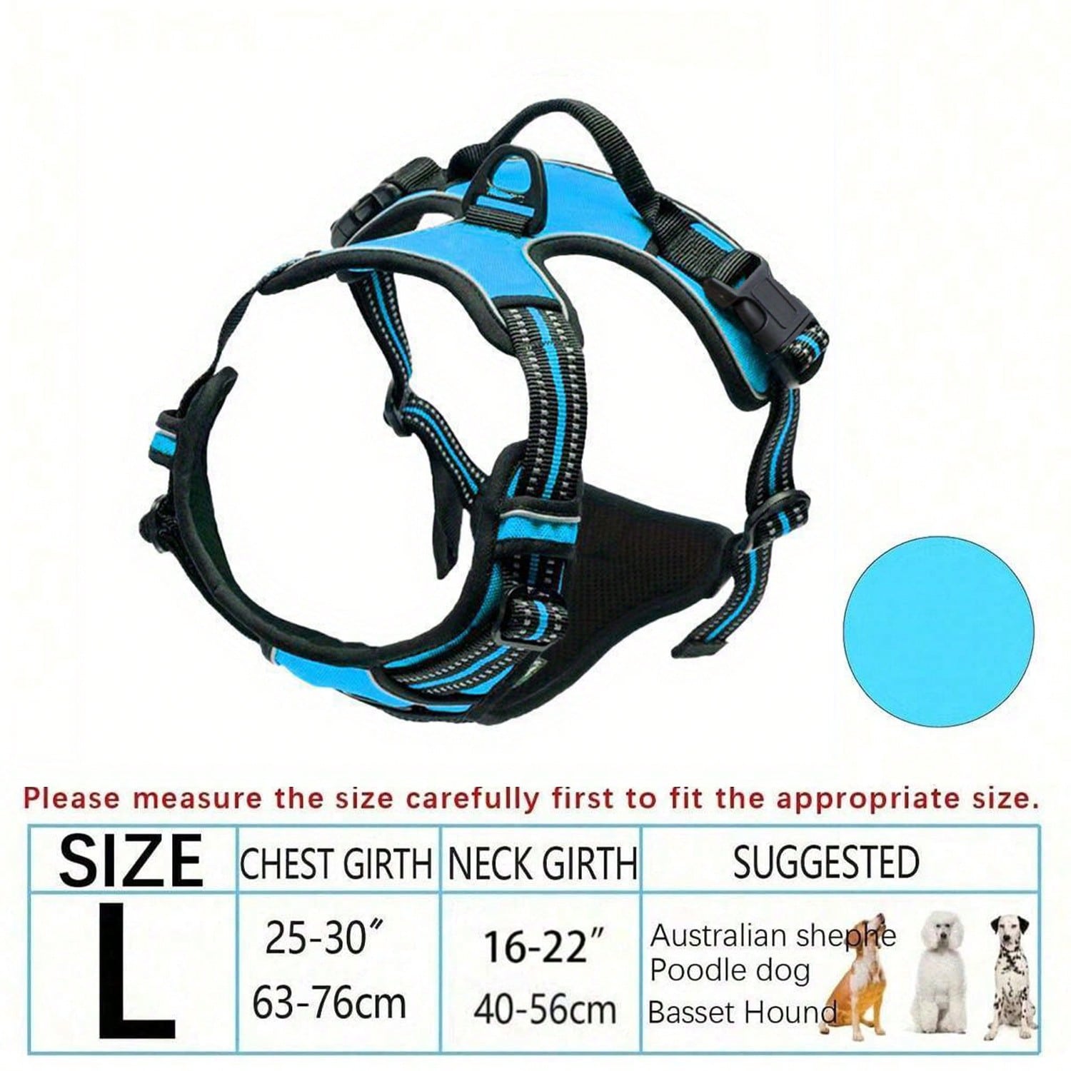 Multicolor polyester no-pull dog harness vest with reflective details, soft padding, 2 leash clips, adjustable straps, and easy control handle for dogs