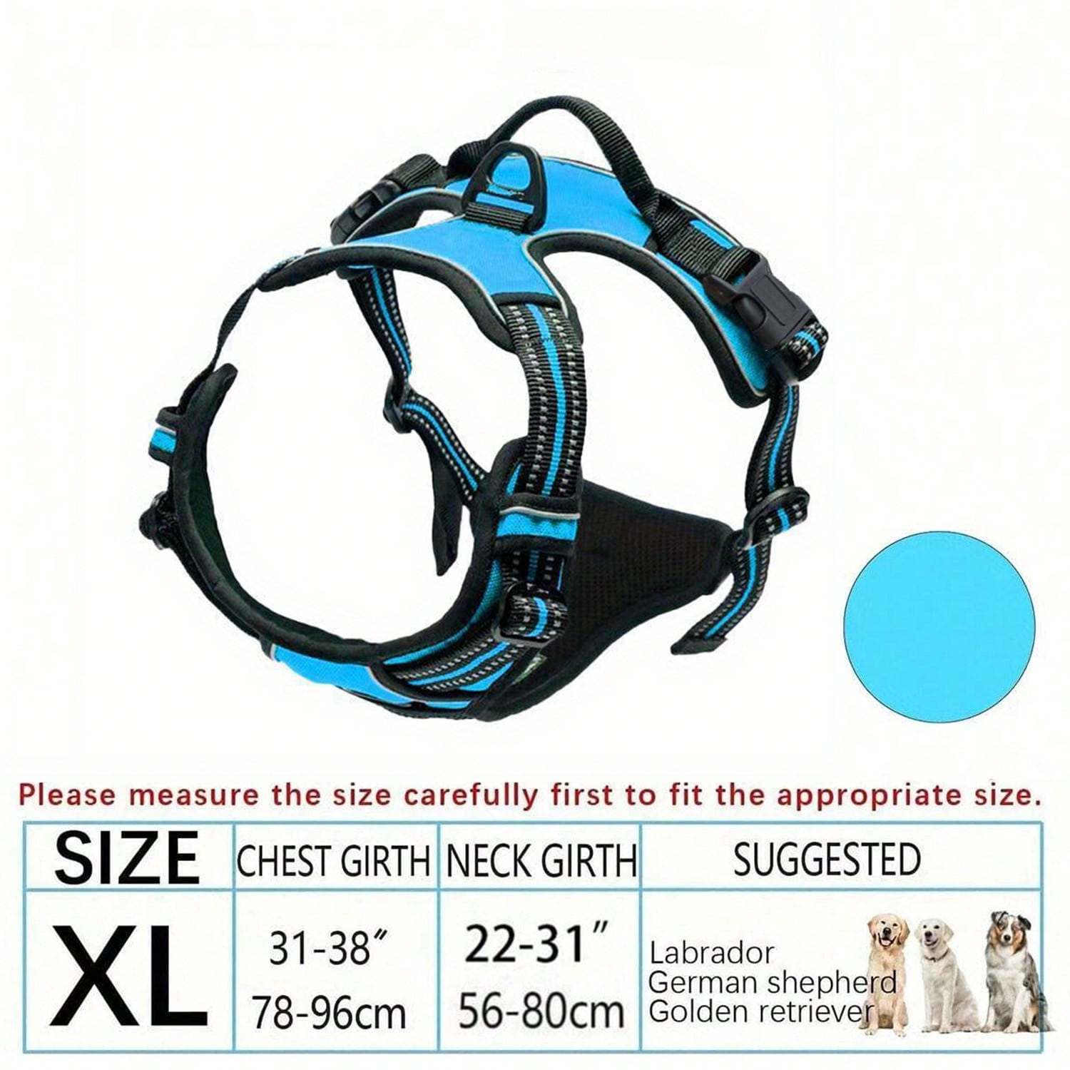Multicolor polyester no-pull dog harness vest with reflective details, soft padding, 2 leash clips, adjustable straps, and easy control handle for dogs