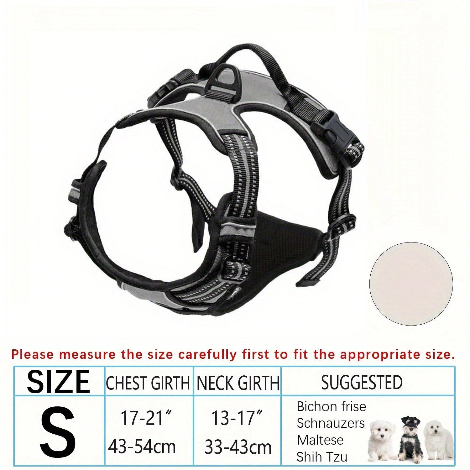 Multicolor polyester no-pull dog harness vest with reflective details, soft padding, 2 leash clips, adjustable straps, and easy control handle for dogs